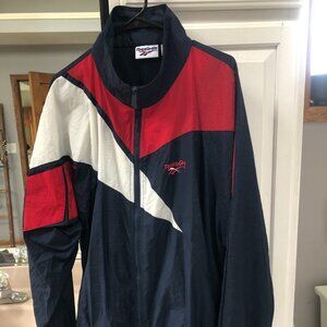 VINTAGE MEN'S REEBOX RED/WHT/BLUE WINDBREAKER JACKET W/HOOD